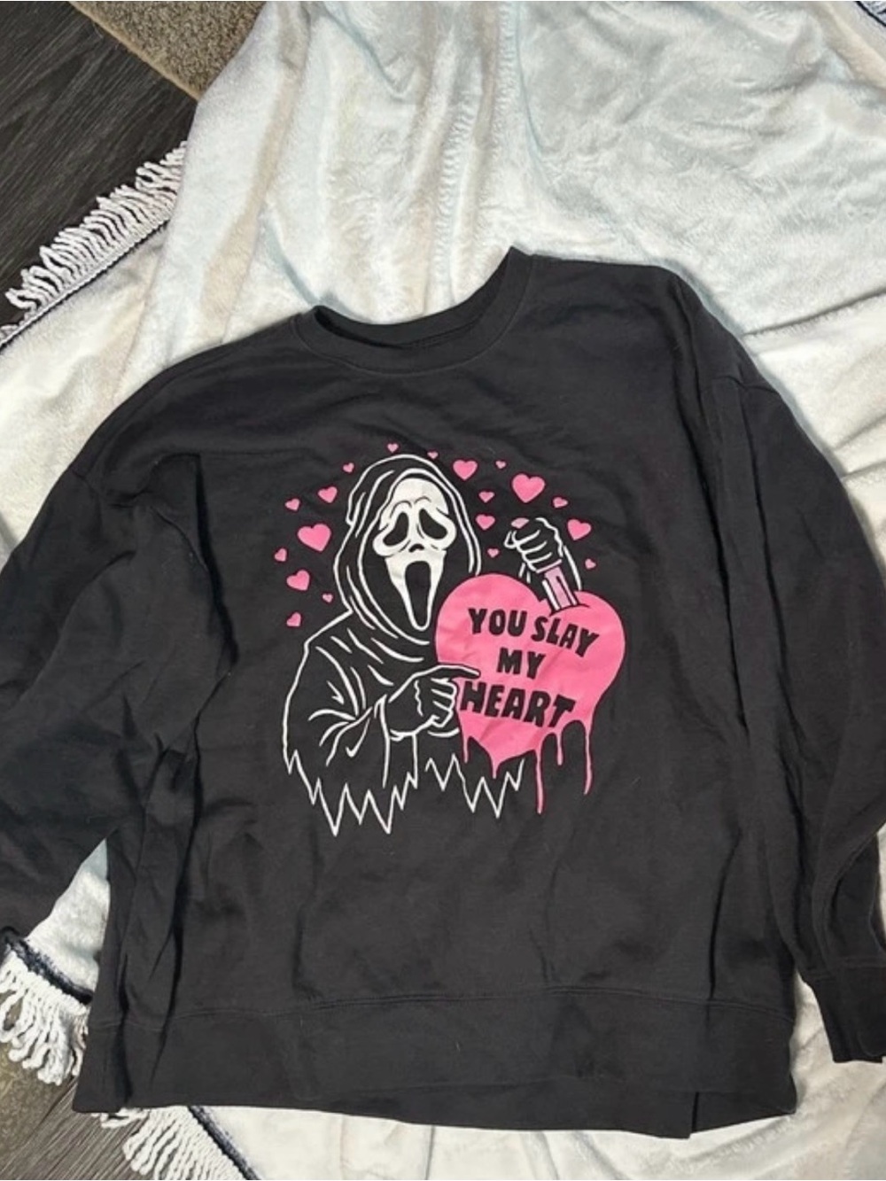 torrid Black Crewneck Sweatshirt with Pink Graphic Heart